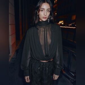 Zara Semi Sheer Draped Ballon Top